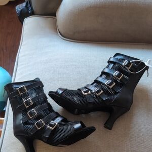 Black Strappy Heeled Ankle Boots